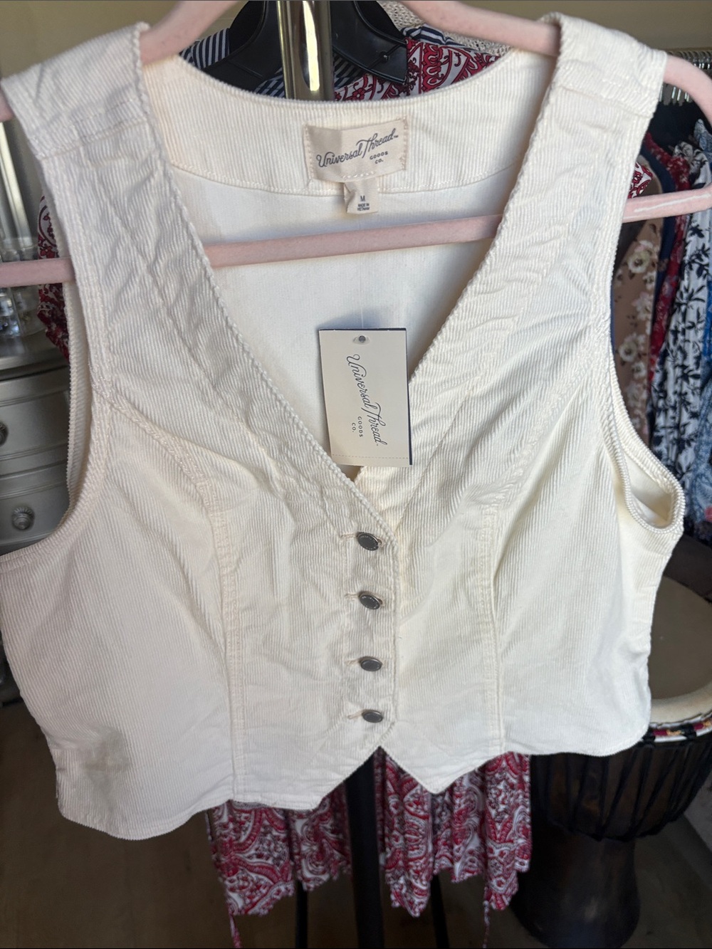Universal Thread Cream Corduroy Button Front Vest